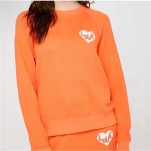 NWT Spiritual Gangster Orange Heart Forever 'Love' Crewneck Sweatshirt